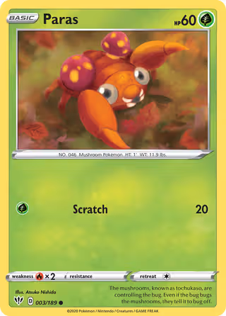 Paras 3/189 Pokemon card