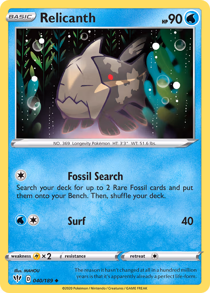 Relicanth 40/189 Pokemon card