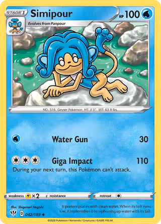 Simipour 42/189 Pokemon card