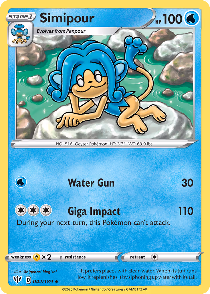 Simipour 42/189 Pokemon card