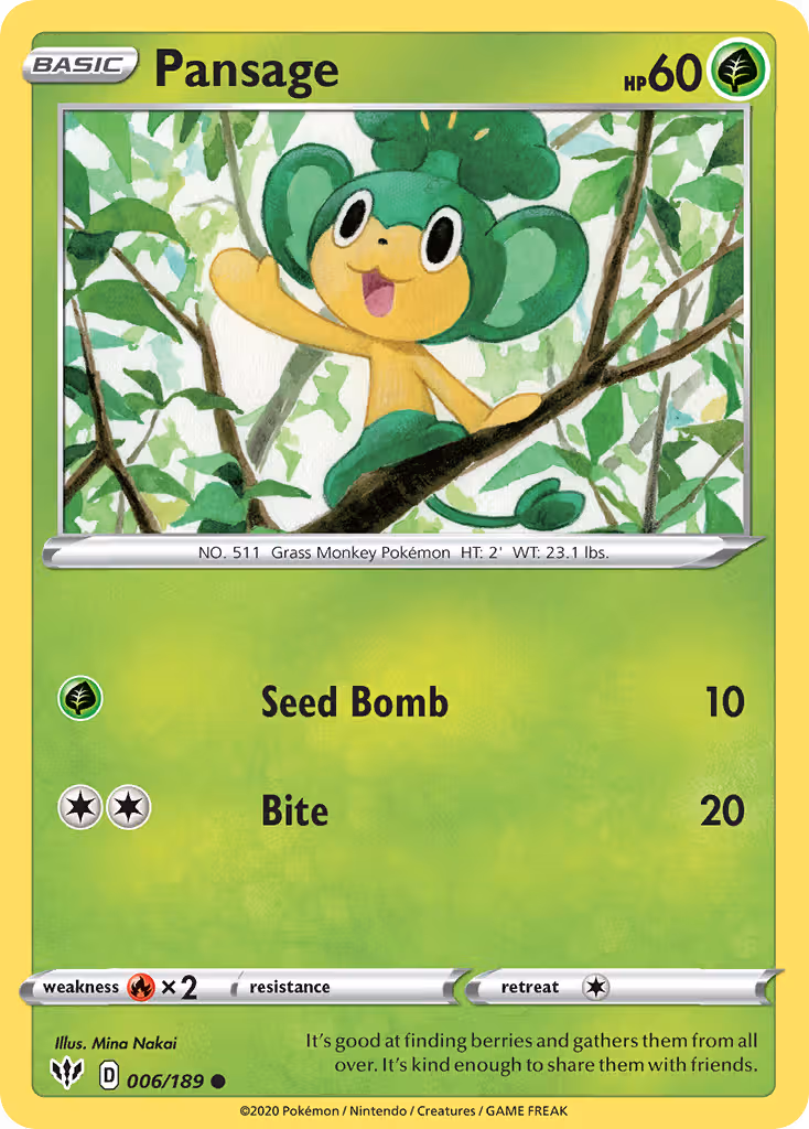 Pansage 6/189 Pokemon card