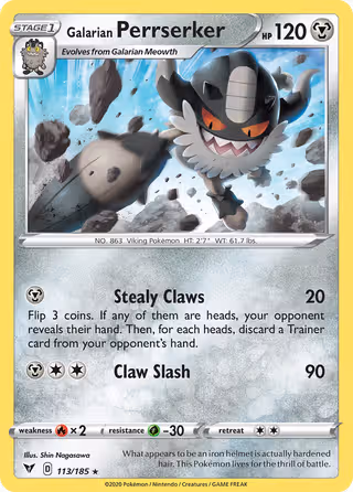 Galarian Perrserker 113/185 Pokemon card