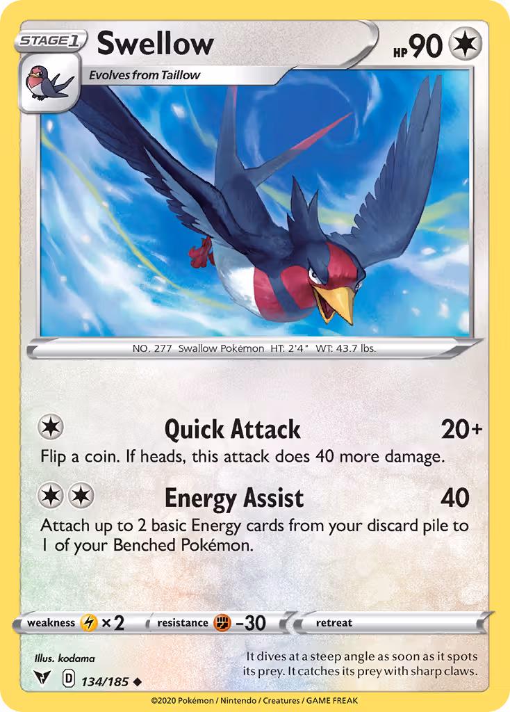 Swellow 134/185 Pokemon card
