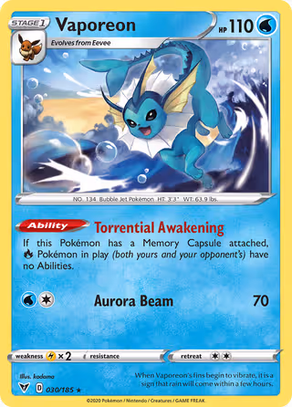 Vaporeon 30/185 Pokemon card