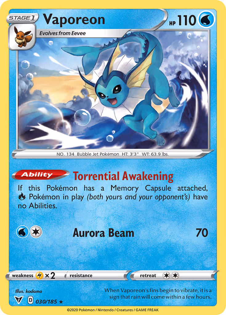Vaporeon 30/185 Pokemon card