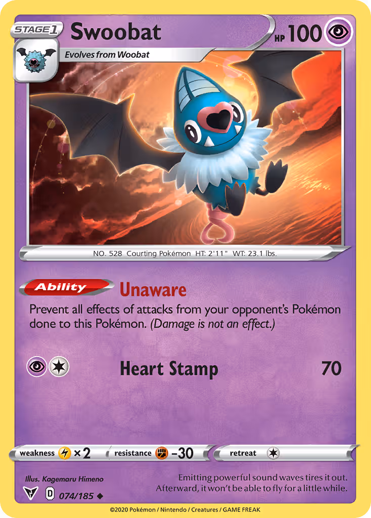 Swoobat 74/185 Pokemon card