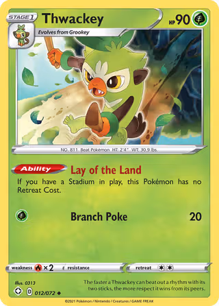 Thwackey 12/72 Pokemon card