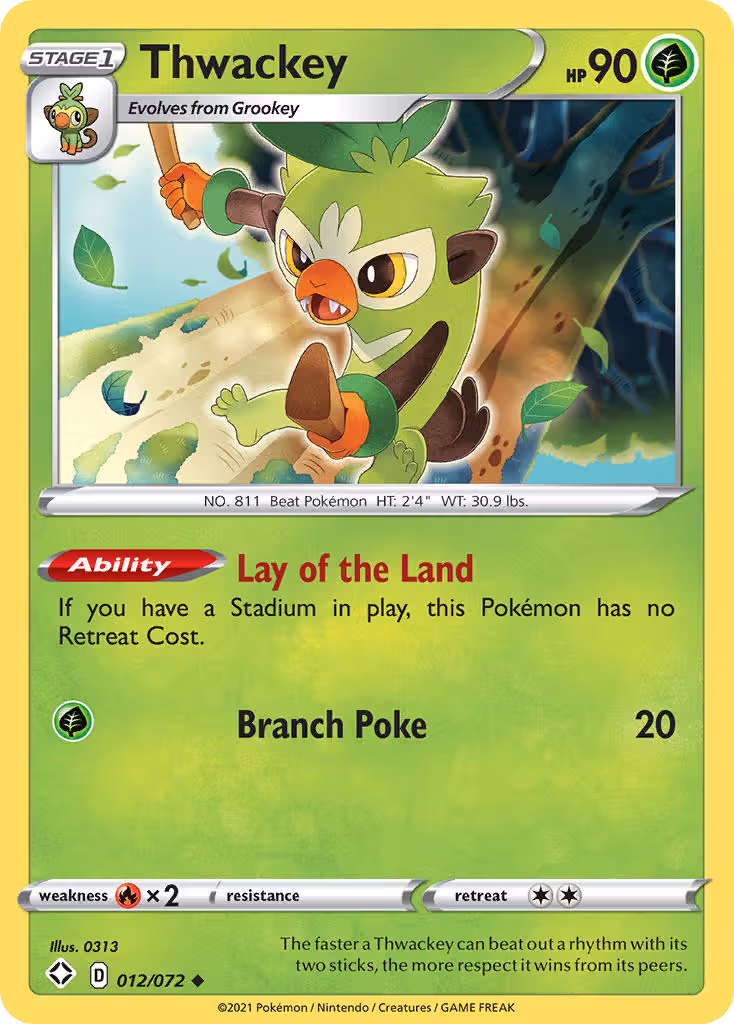 Thwackey 12/72 Pokemon card