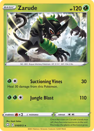 Zarude 16/72 Pokemon card