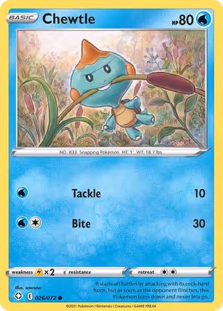 Chewtle 26/72 Pokemon card
