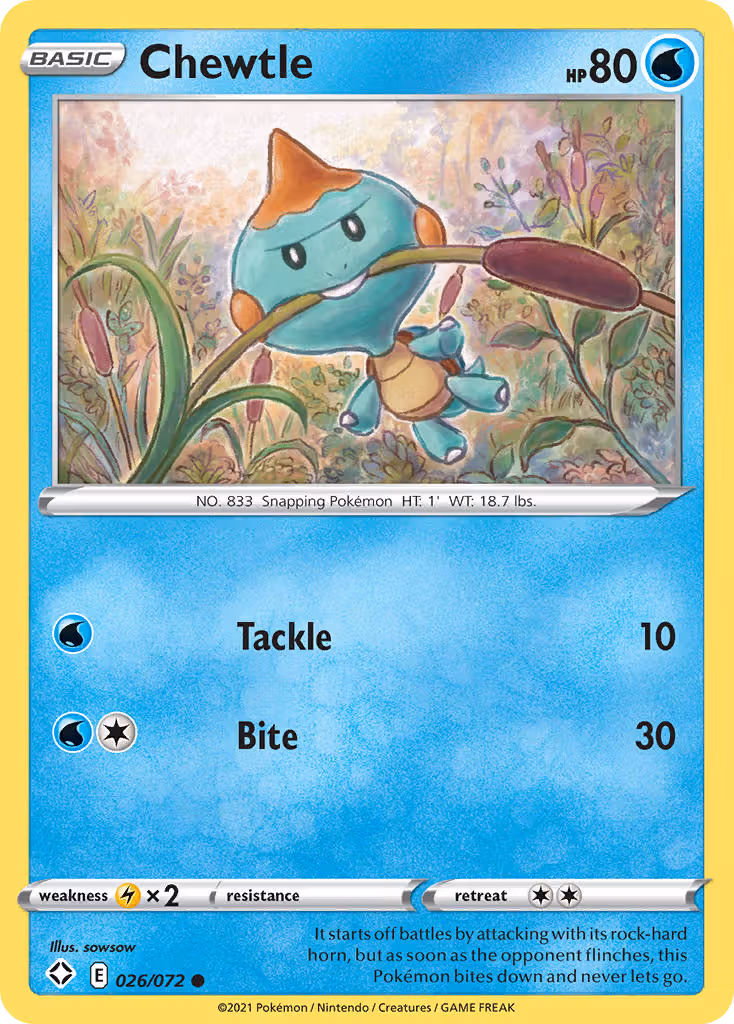 Chewtle 26/72 Pokemon card