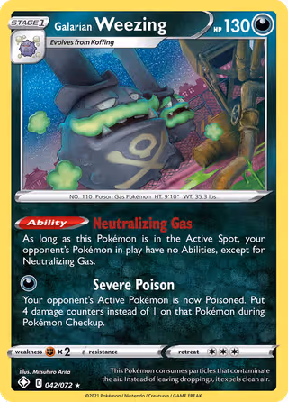 Galarian Weezing 42/72 Pokemon card