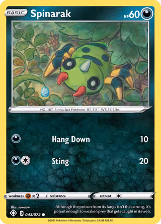 Spinarak 43/72 Pokemon card