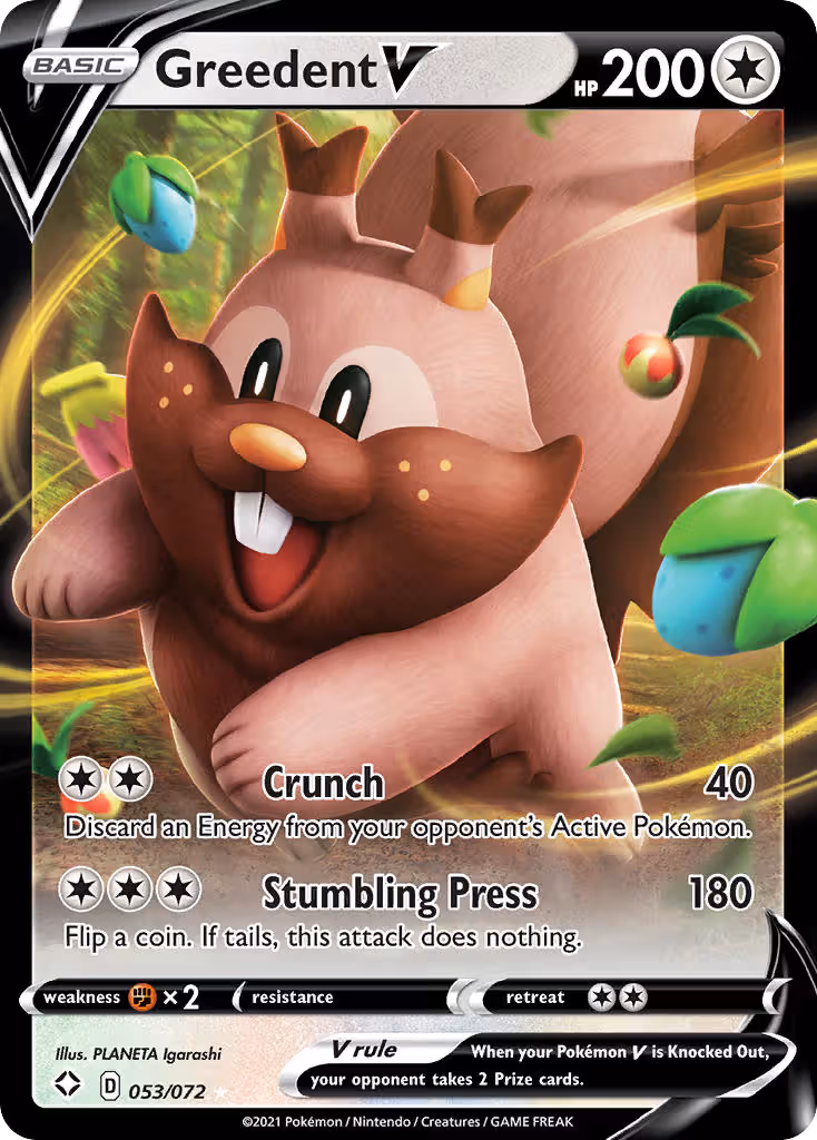 Greedent V 53/72 Pokemon card