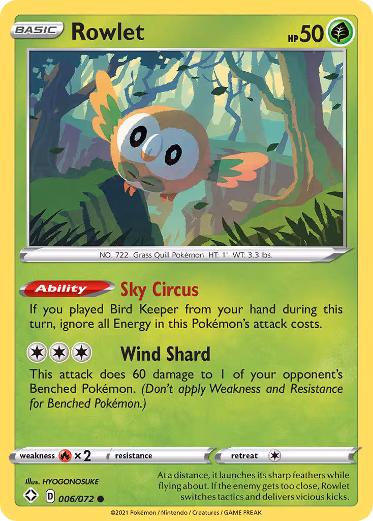 Rowlet 6/72 Pokemon card