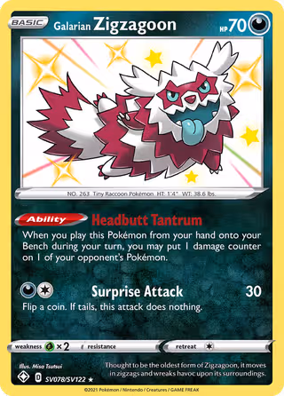 Galarian Zigzagoon SV078 Pokemon card