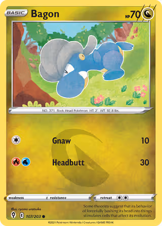 Bagon 107/203 Pokemon card