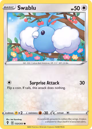 Swablu 132/203 Pokemon card