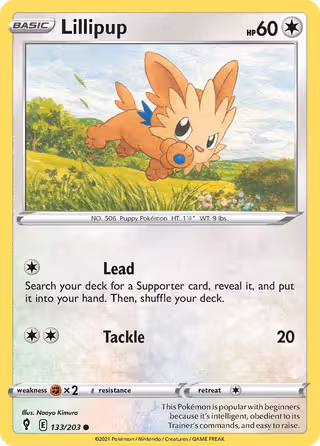 Lillipup 133/203 Pokemon card