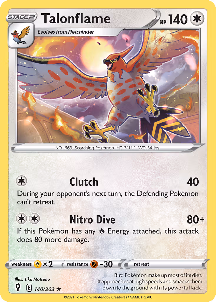 Talonflame 140/203 Pokemon card