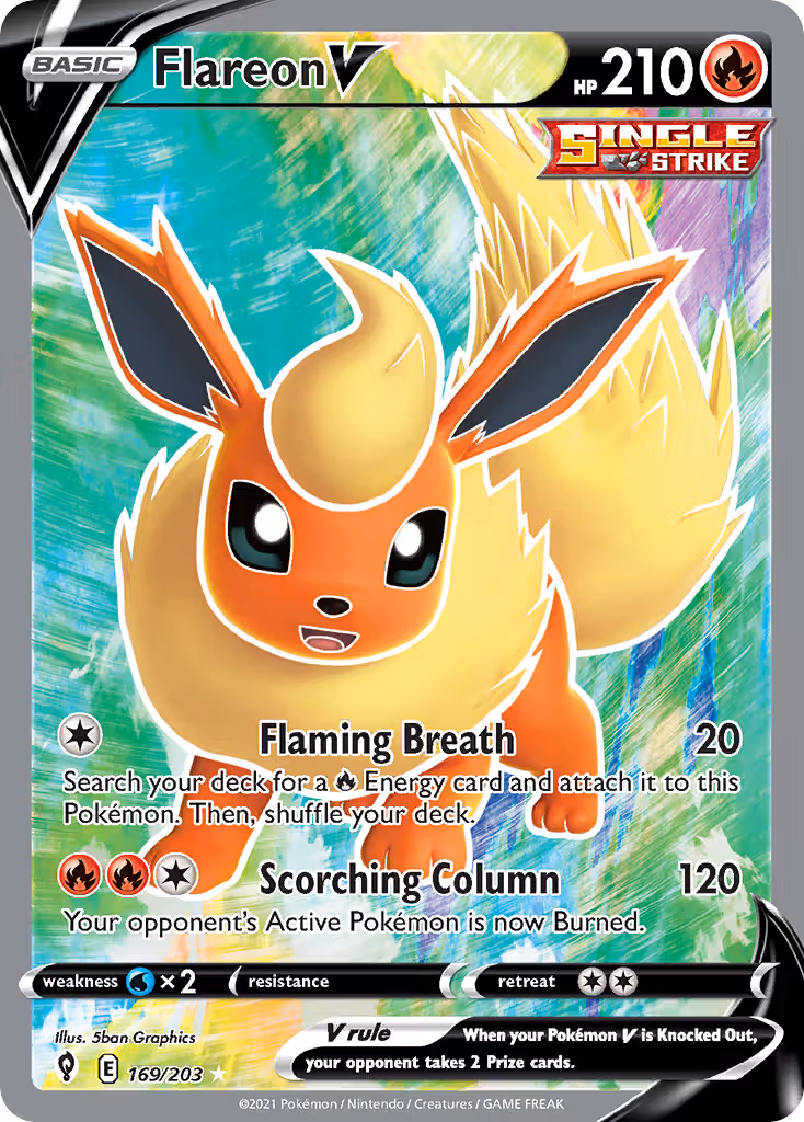 Flareon V 169/203 Pokemon card