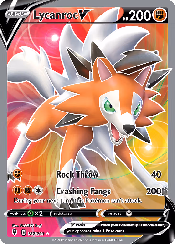 Lycanroc V 187/203 Pokemon card