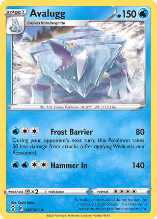 Avalugg 45/203 Pokemon card