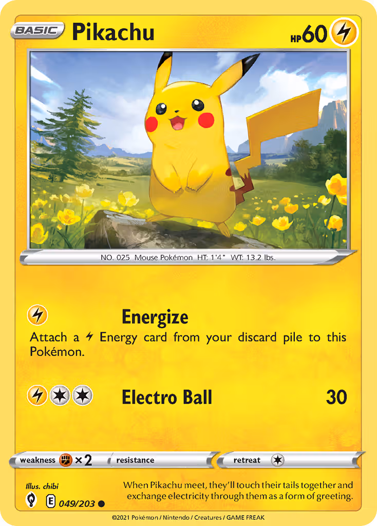 Pikachu 49/203 Pokemon card