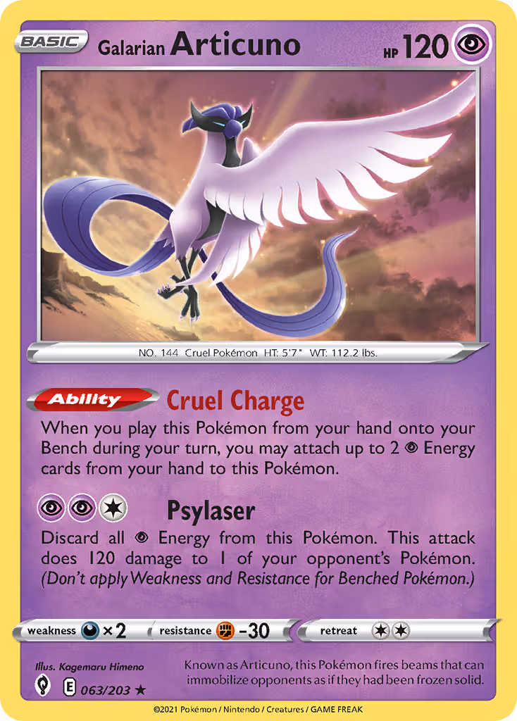 Galarian Articuno 63/203 Pokemon card