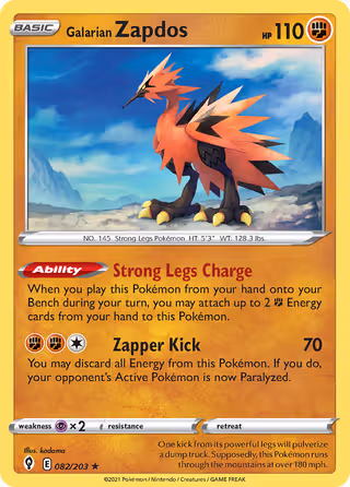 Galarian Zapdos 82/203 Pokemon card
