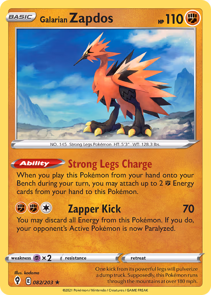 Galarian Zapdos 82/203 Pokemon card