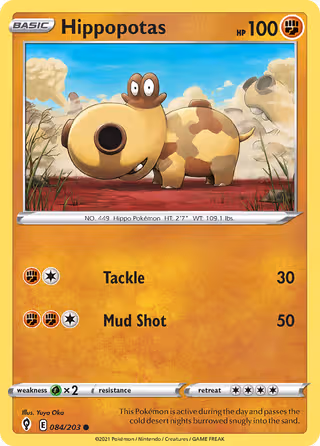 Hippopotas 84/203 Pokemon card