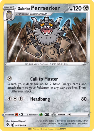 Galarian Perrserker 181/264 Pokemon card