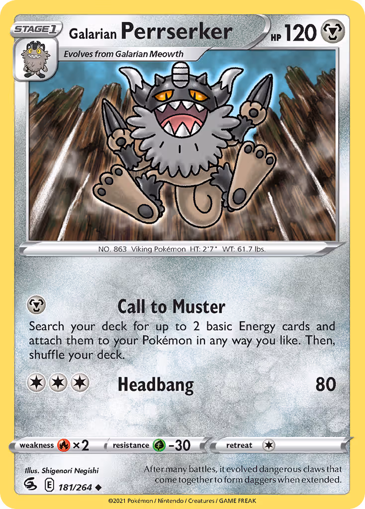 Galarian Perrserker 181/264 Pokemon card