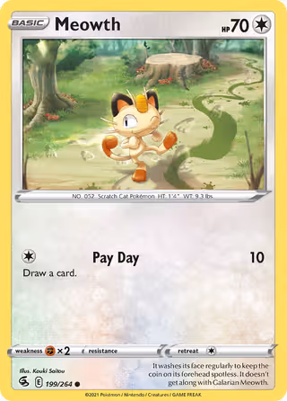 Meowth 199/264 Pokemon card