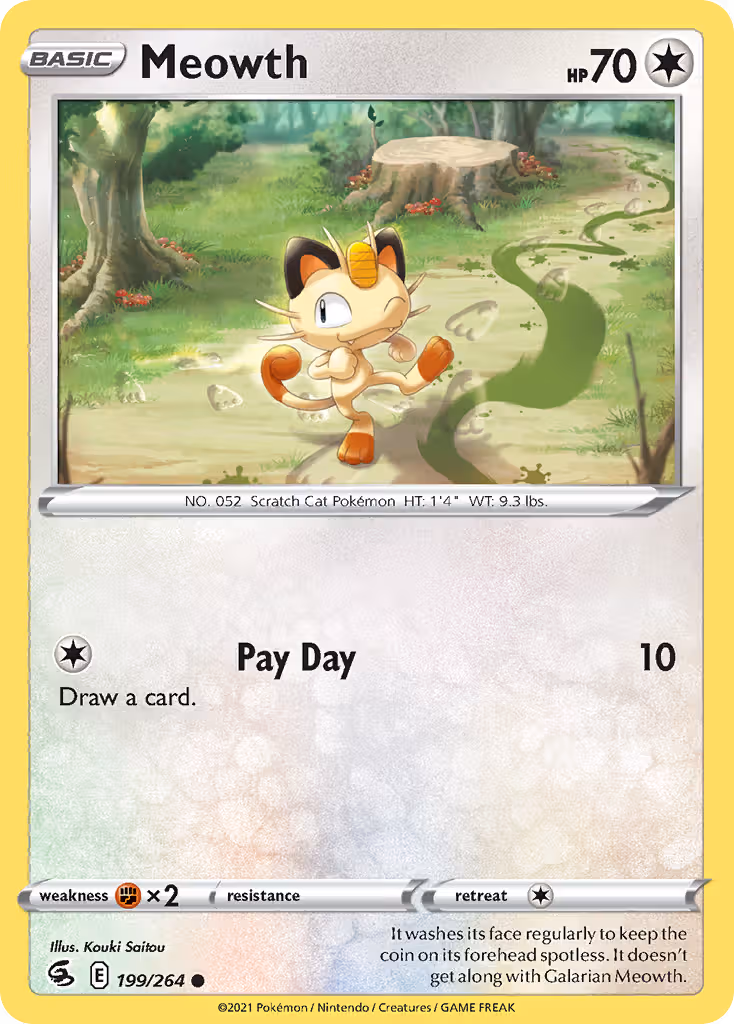 Meowth 199/264 Pokemon card