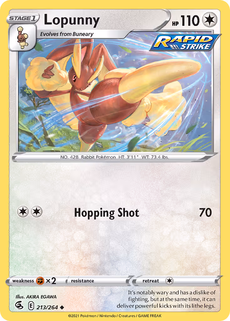 Lopunny 213/264 Pokemon card