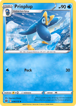 Prinplup 36/172 Pokemon card