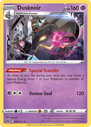 Dusknoir 62/172 Pokemon card
