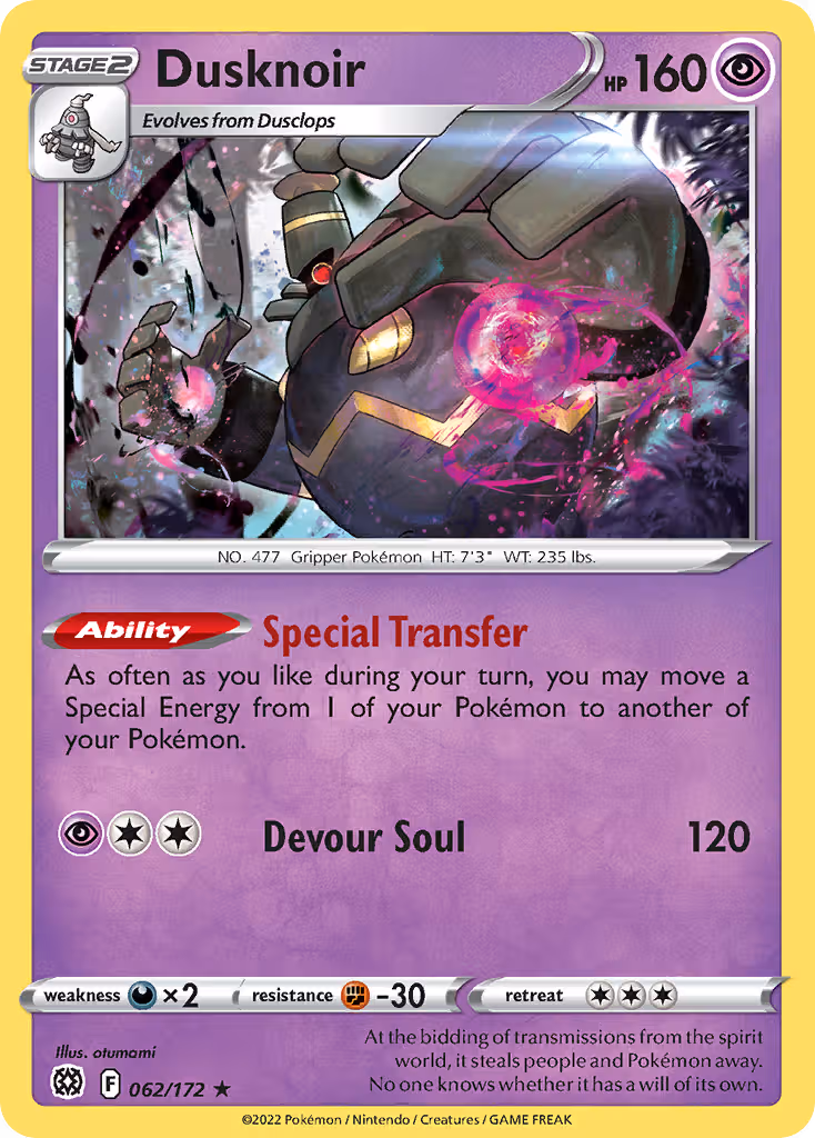 Dusknoir 62/172 Pokemon card