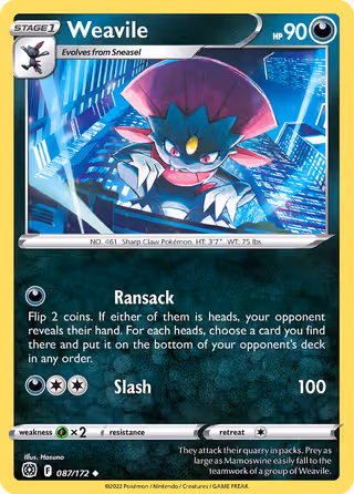 Weavile 87/172 Pokemon card