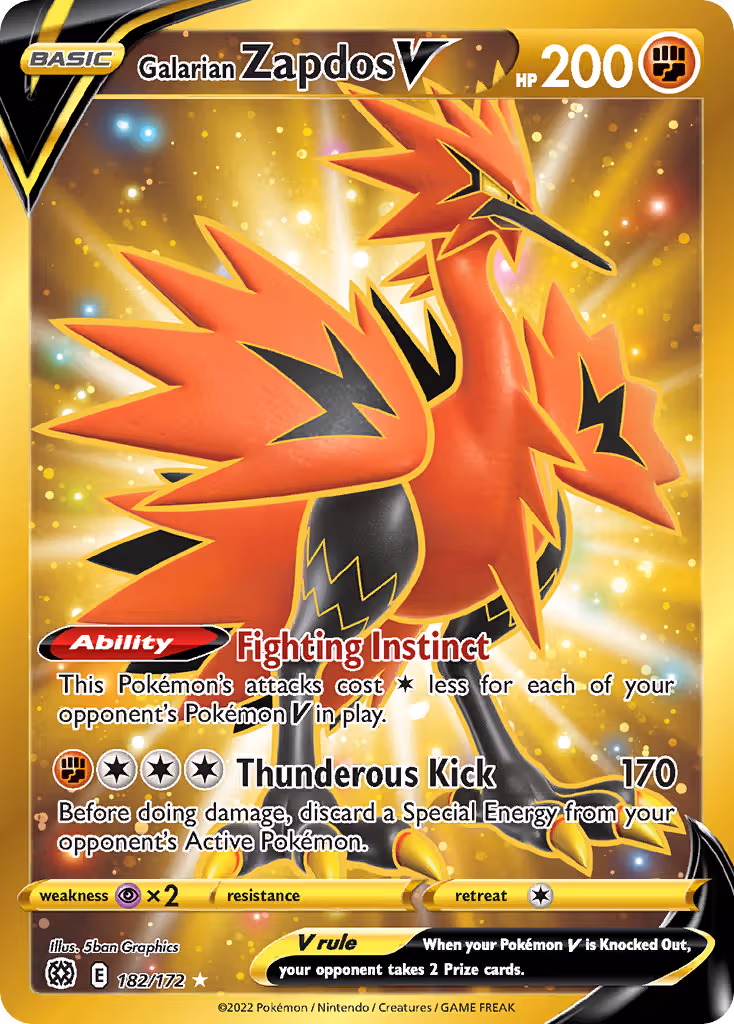 Galarian Zapdos V 182/172 Pokemon card