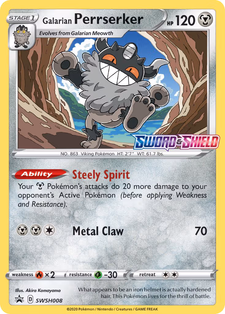 Galarian Perrserker SWSH008 Pokemon card
