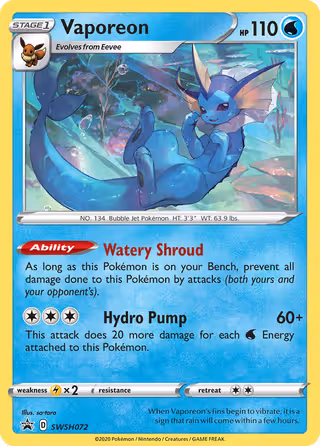 Vaporeon SWSH072 Pokemon card