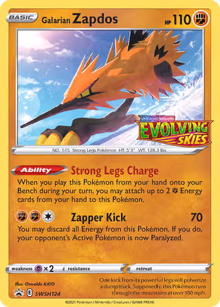 Galarian Zapdos SWSH124 Pokemon card
