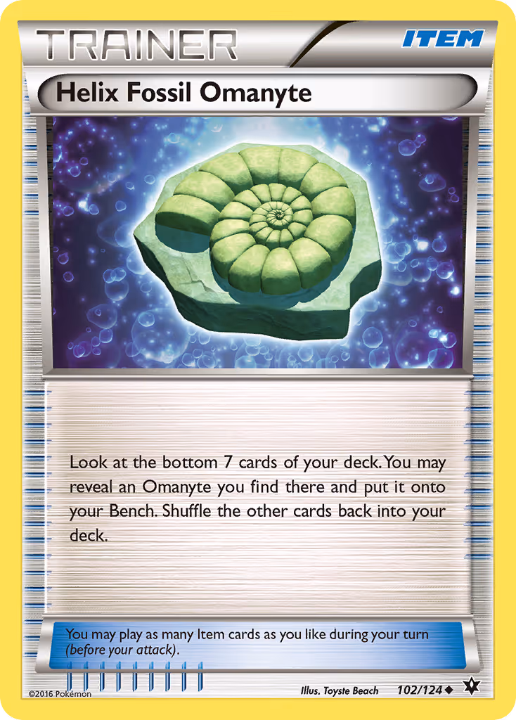 Helix Fossil Omanyte 102/124 Pokemon card