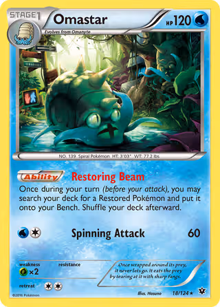 Omastar 18/124 Pokemon card