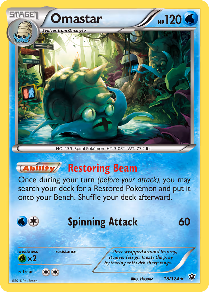 Omastar 18/124 Pokemon card