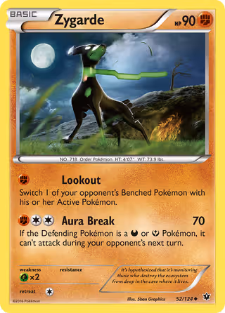 Zygarde 52/124 Pokemon card