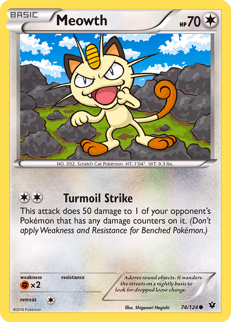 Meowth 74/124 Pokemon card